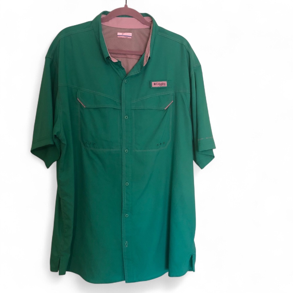 Columbia PFG‎ Fishing Shirt Mens XL Button Up Short Sleeve Omni Shade Green